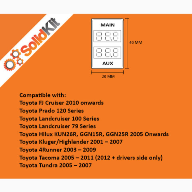 SolidKit Dual Battery Volt Meter (4th Gen 4Runner, 2nd Gen Tacoma, Etc)