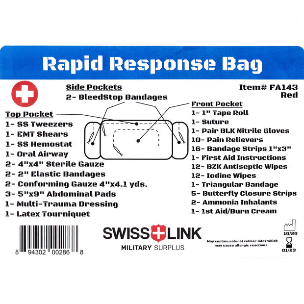 Swiss Link First Aid Rapid Response Kit - Red FA143RED sold by Mule Expedition Outfitters www.dasmule.com